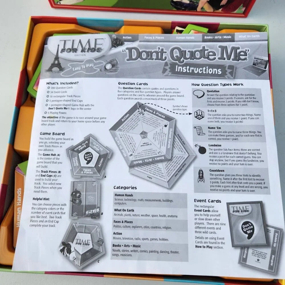 Don't Quote Me TIME for Kids Edition Board Game Trivia 10+ Fun Easy Facts Toy Ov